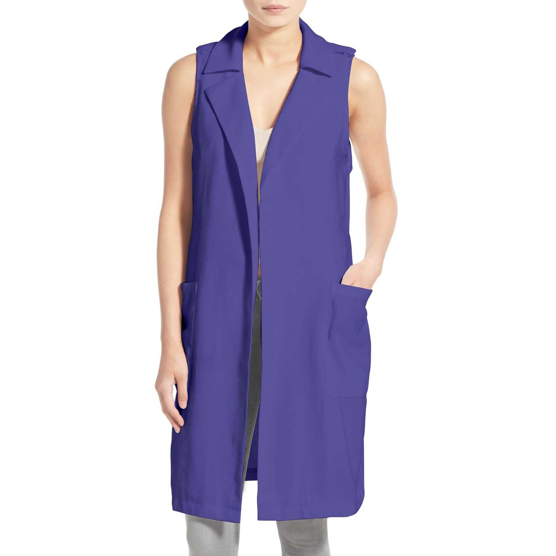 Trouve Long Trench Vest BLUE-CLEMATIS trench femei