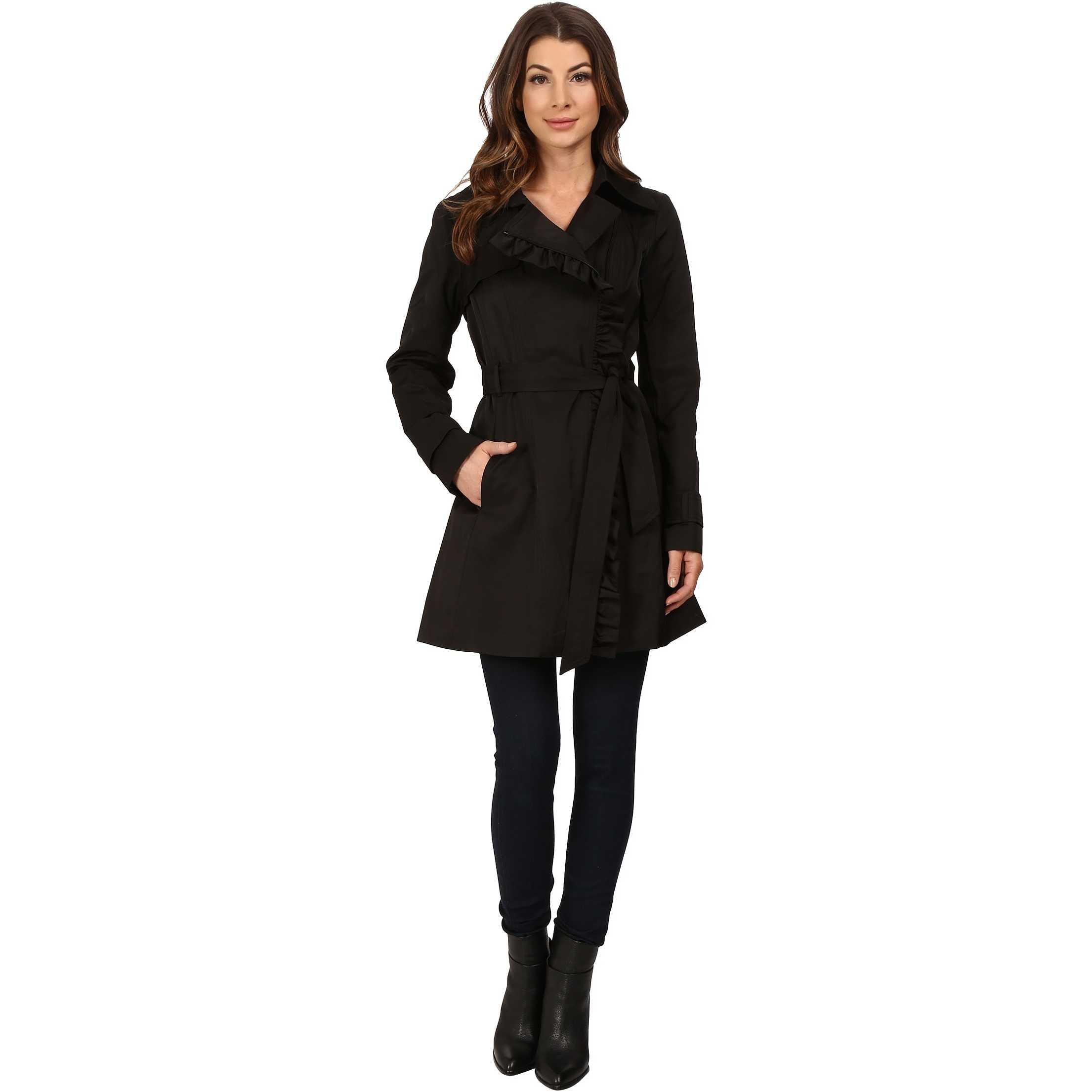 Jessica Simpson Belted Ruffle Trench Black trench dama
