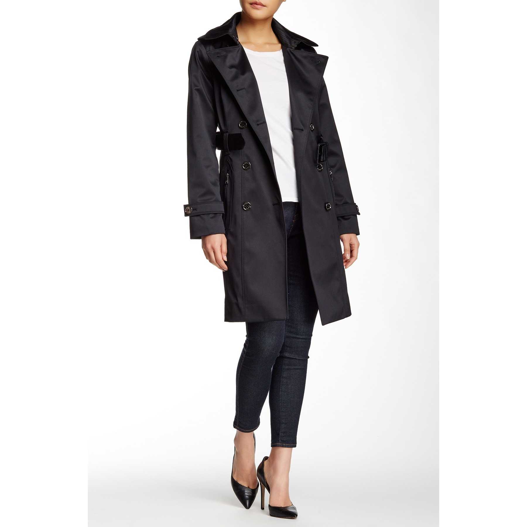 London Fog Water Repellent Double Breasted Trench Coat BLACK trench dama
