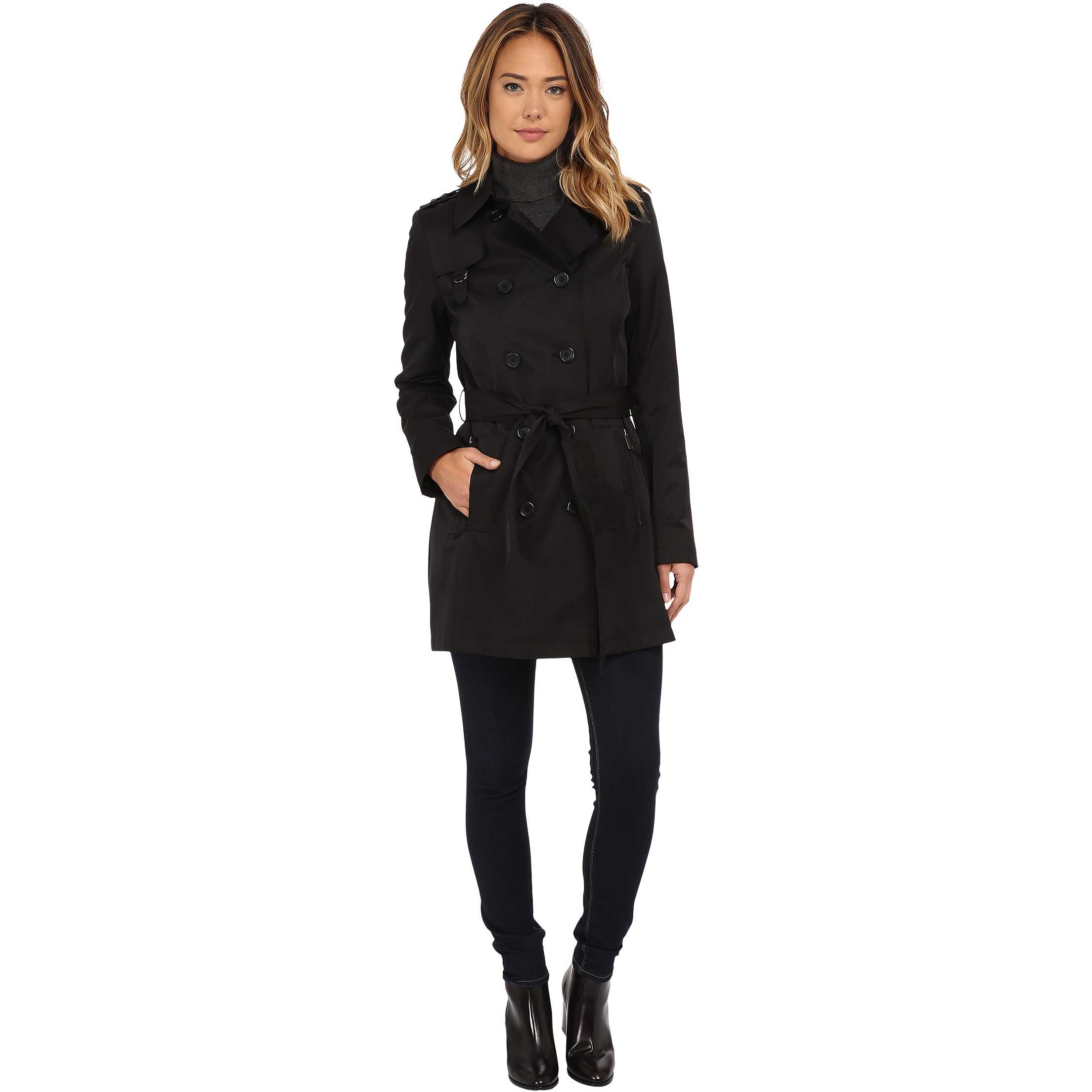 DKNY Double Breasted Belted Trench w/ Zipper and Tab Details 06541-Y5 Black trench dama