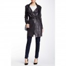 Insight Cracked Faux Suede Trench Coat Black trench femei
