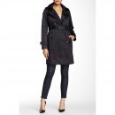 London Fog Water Repellent Double Breasted Trench Coat (Petite) BLACK trench dama