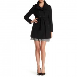 DKNY Double Breasted Stand Collar Wool Blend Trench Coat BLACK trench dama