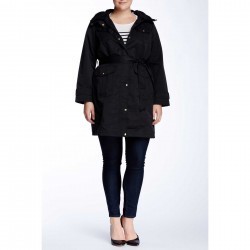 Ellen Tracy Belted Utility Trench Jacket (Plus Size) BLACK trench dama