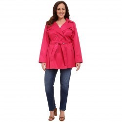 Via Spiga Plus Size Double Breasted Trench Coat Watermelon trench femei