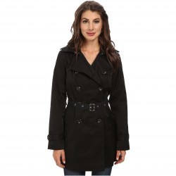 Sam Edelman Double Breasted Trench w/ Vegan Leather Trim Black trench femei