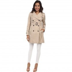 Cole Haan 35 1/2" Double Breasted Hooded Trench Sand pentru femei